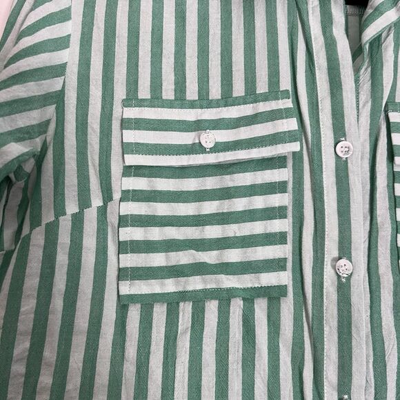 OMSJ Women’s Green And White Striped Button Down Shirt Size Small NWOT Brand New - Picture 5 of 5